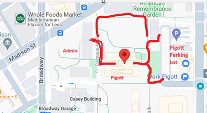 A map with a red marker
Description automatically generated